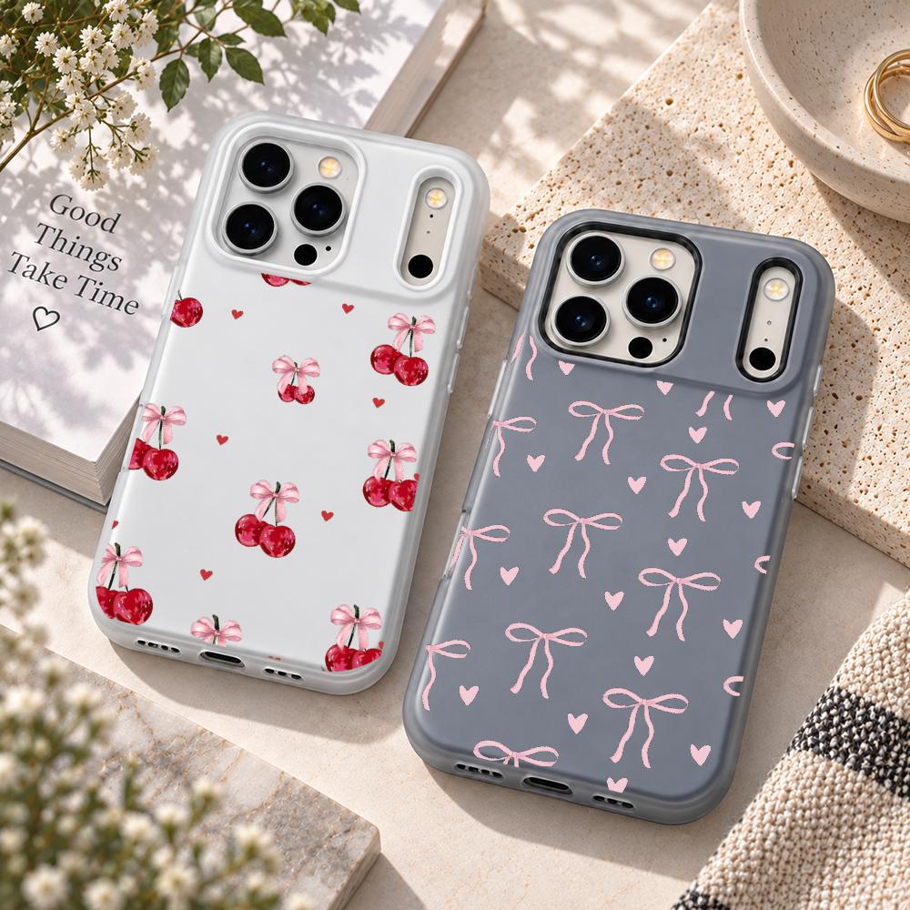 Matte Pc Case - เคสโทรศัพท์ลายโบว์หัวใจสีชมพูน่ารัก สำหรับ iPhone 18 17 16